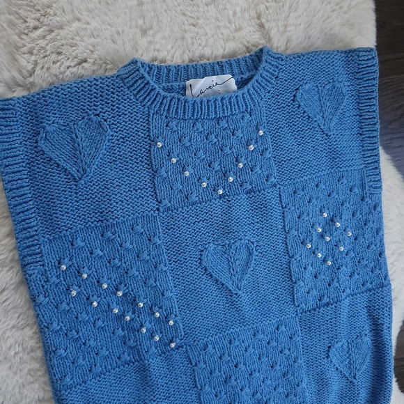 Vintage Handknit Pearlcore Heart Bobble Checkered Chunky Knit Sweater Ve… - Picture 2 of 7